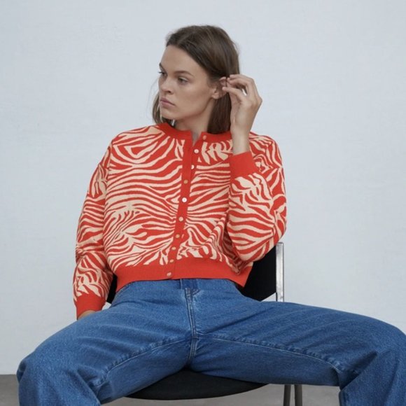 Zara Sweaters - NWT Zara Zebra Orange Sweater Jacket Cardigan  Medium